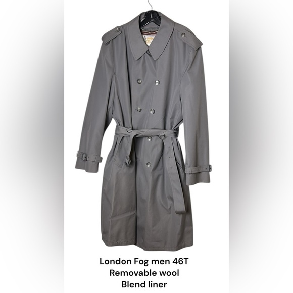 VTG London Fog men 46 T/L trench coat,double breast,removable wool blend liner - Picture 1 of 14